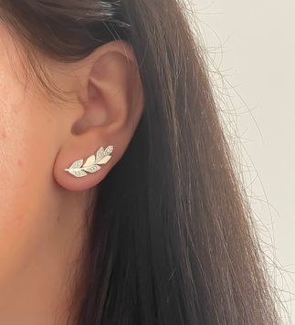 Сережки-кафи з накладками золота та цирконіями у формі колоска Емнуель. Стильні кафи срібло з золотом SD0461 фото